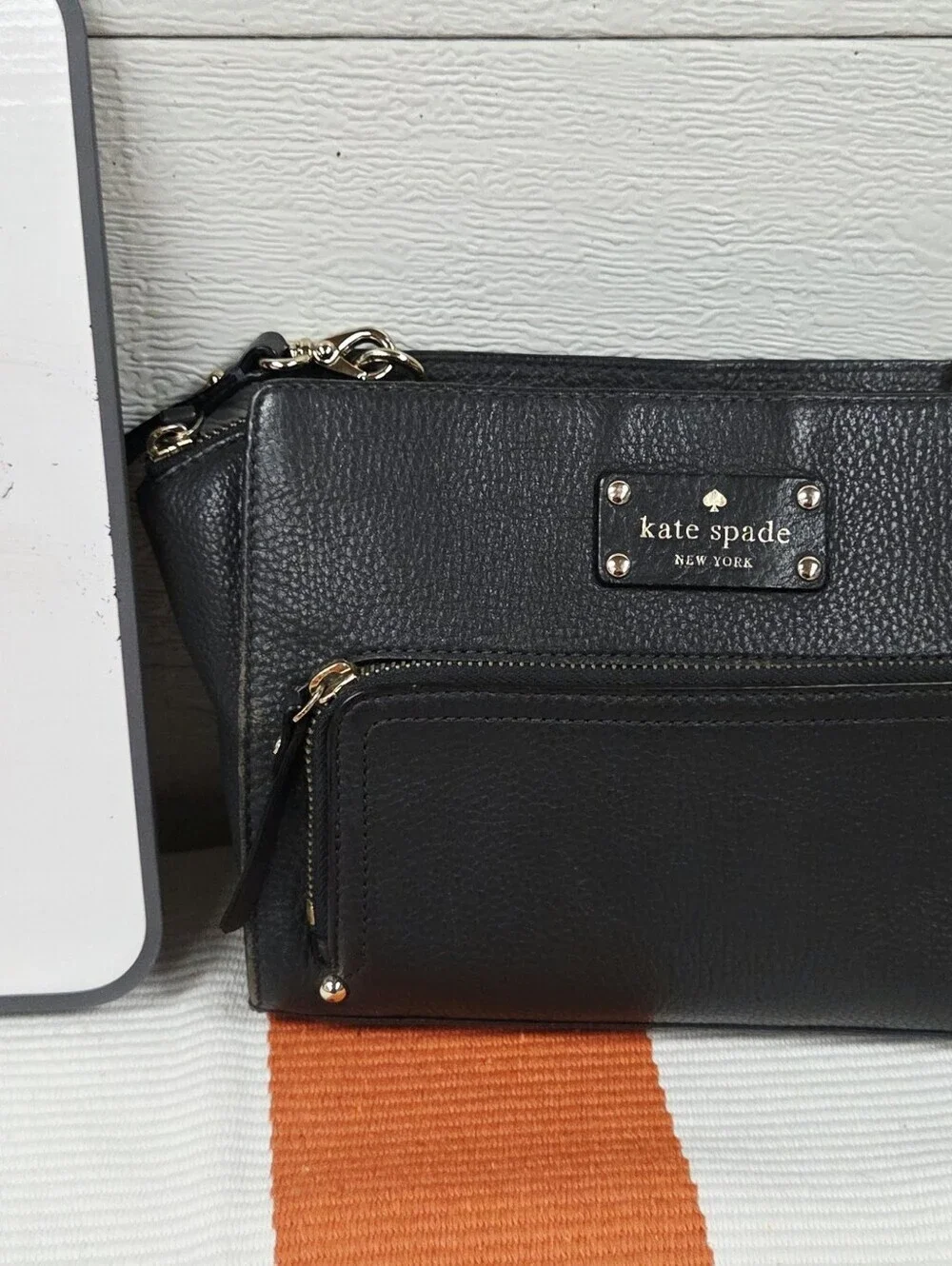 kate spade Black Pebbled Leather Crossbody with Front Zip Pocket